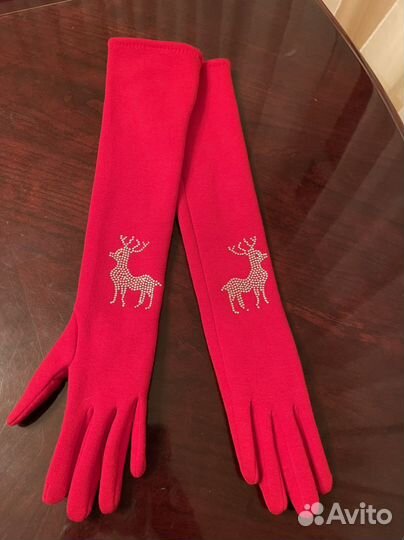 Перчатки длинные Новогодние женские красные