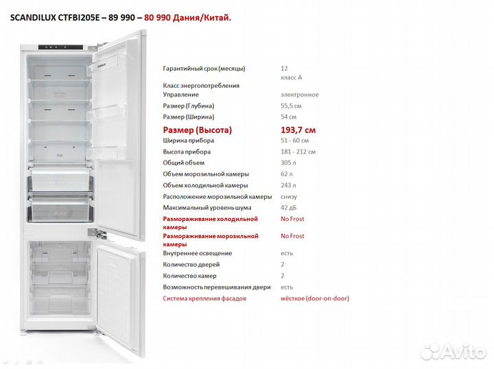 Встраиваемый холодильник scandilux ctfbi205E