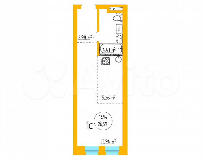 Апартаменты-студия, 26,6 м², 4/16 эт.