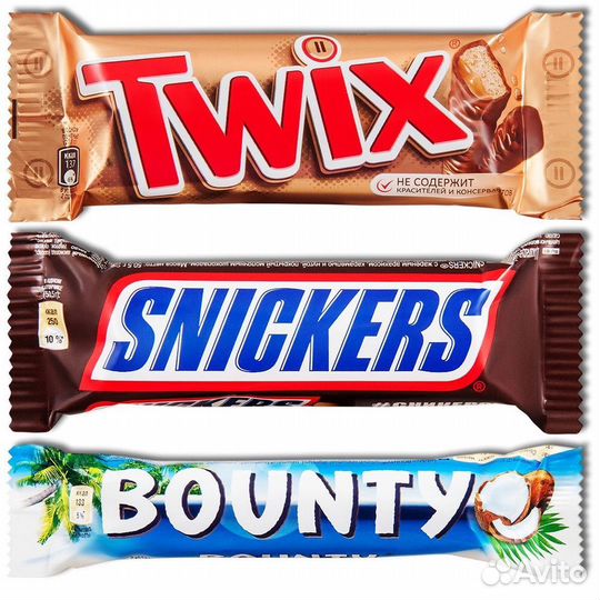 Snickers, Bounty, Mars, Twix, Babyfox 45 гр