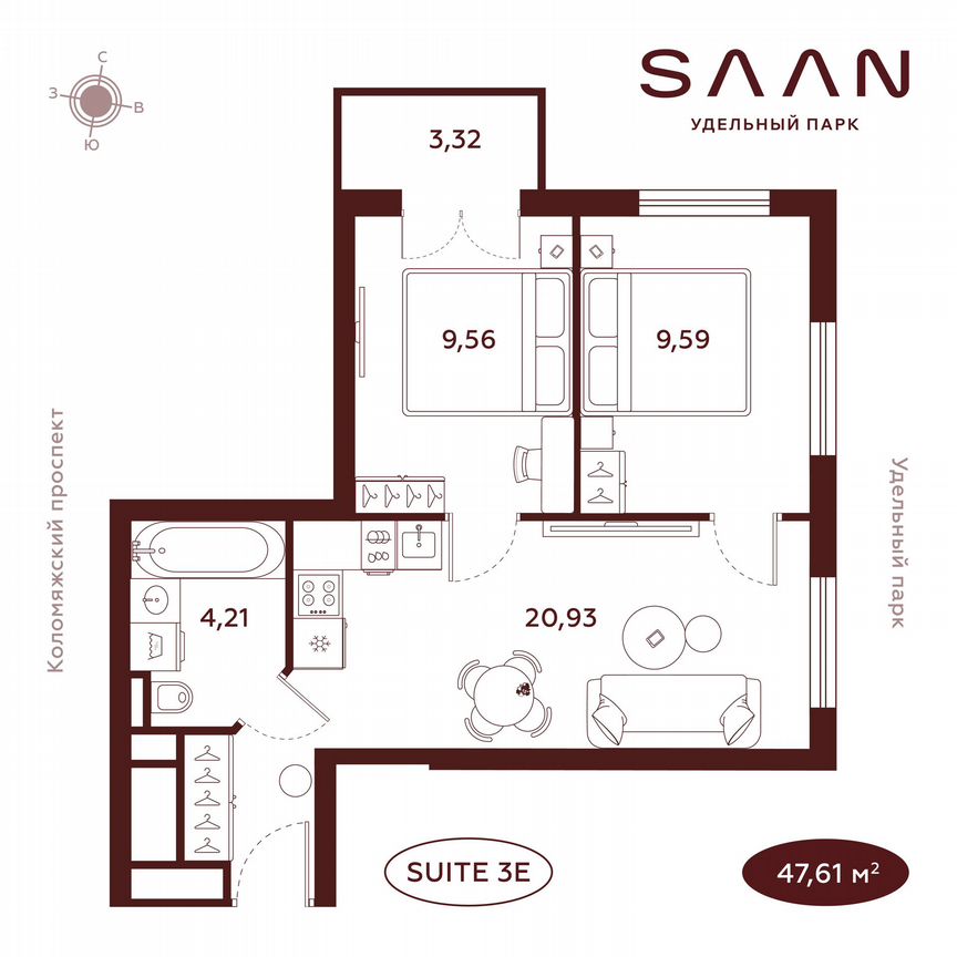 2-к. квартира, 47,6 м², 21/23 эт.
