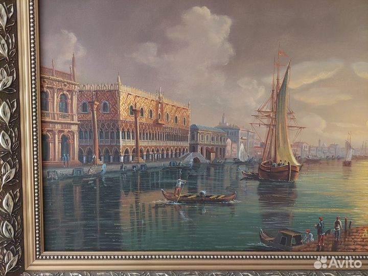 Картина в раме. Море, корабли, Венеция