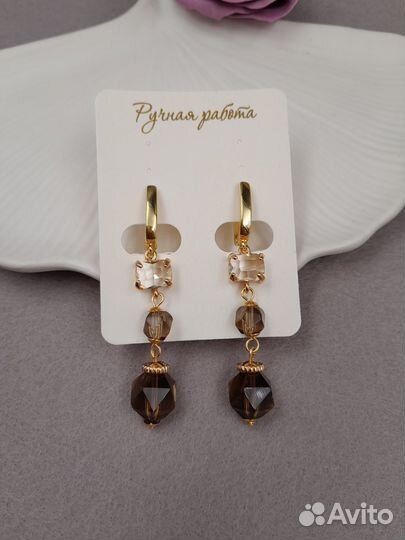 Чокер и серьги из дымчатого кварца раухтопаз