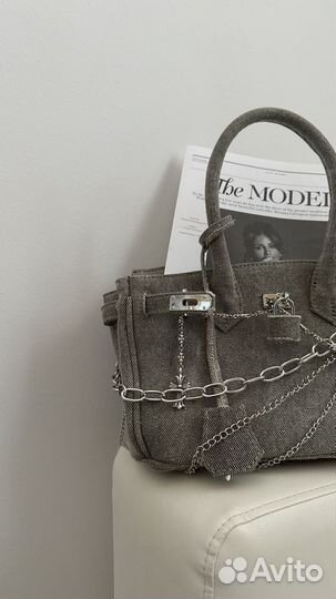 Винтажная джинсовая сумка в стиле birkin