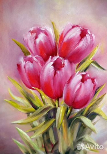 Картина акрил Тюльпаны