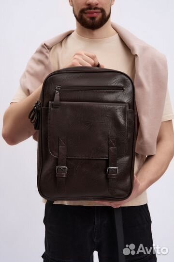 Коричневый мужской рюкзак из экокожи