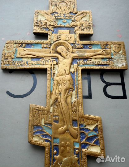 Крупный крест распятие.(200 мм. Эмали, узор)