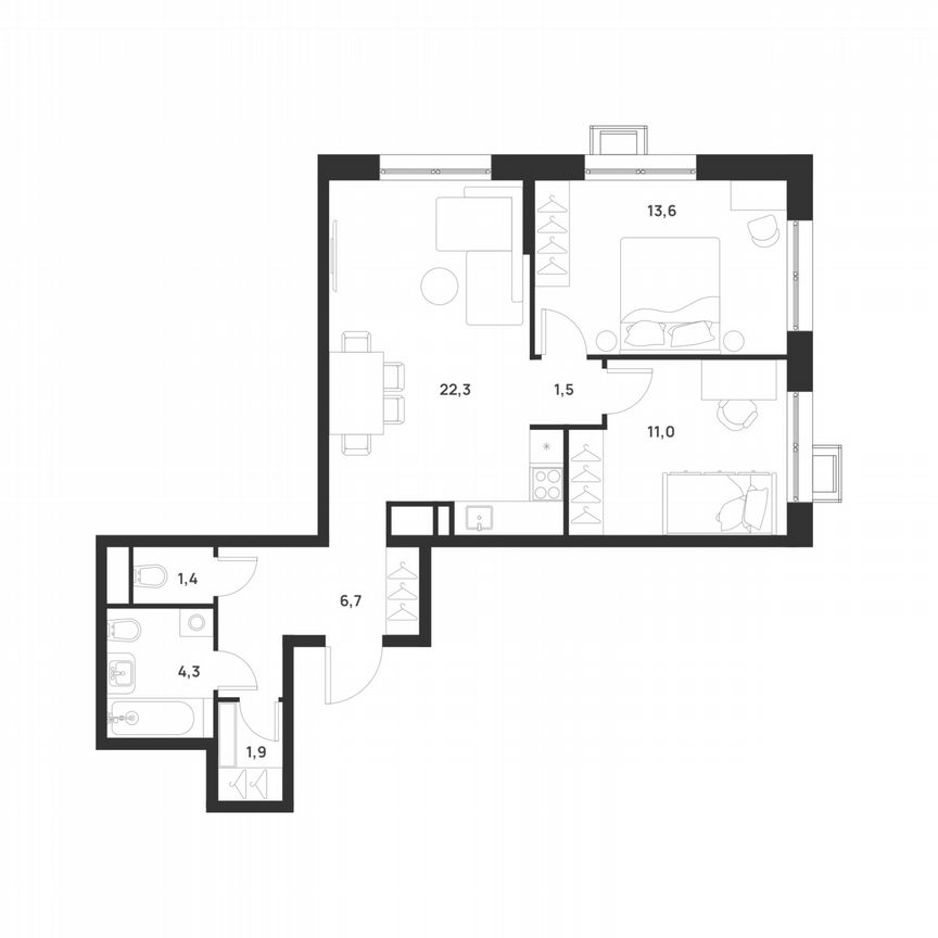 2-к. квартира, 62,7 м², 12/17 эт.