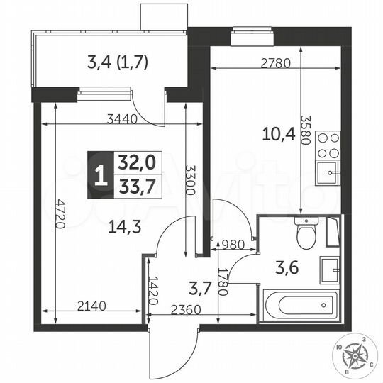 1-к. квартира, 33,8 м², 20/25 эт.