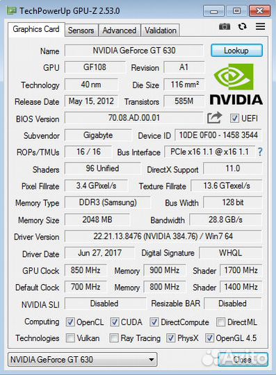 Gigabyte GeForce GT 630 2gb