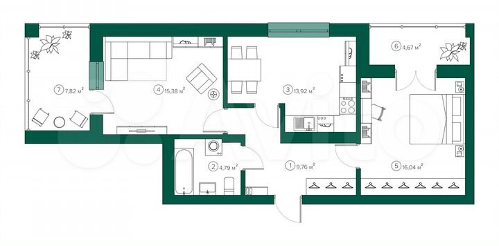 2-к. квартира, 65,7 м², 2/9 эт.