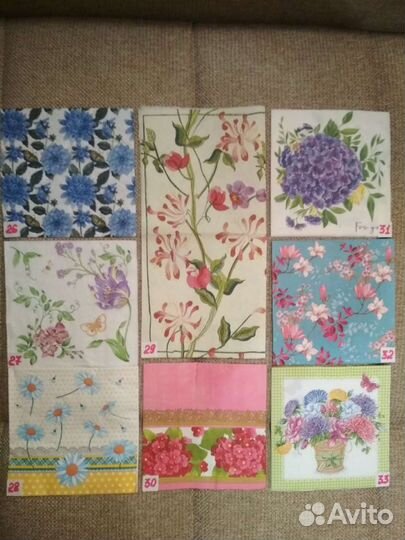 Салфетки д/декупажа Цветы-3, Цаеты-4+бабочки