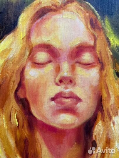 Картина маслом стильная светлая девушка лето