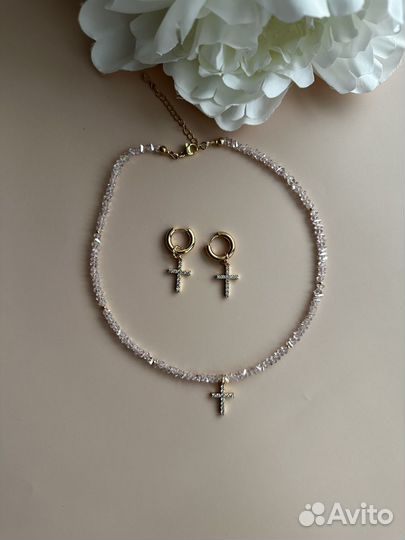 Комплект Чокер и серьги из ювелирного стекла