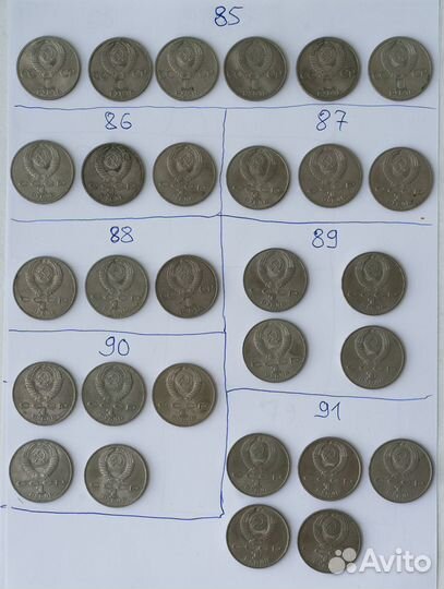 Юбилейные монеты 1 рубль 1965-1991 г
