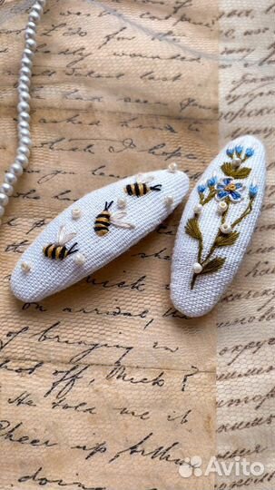 Банты и заколки с вышивкой. Ручная работа
