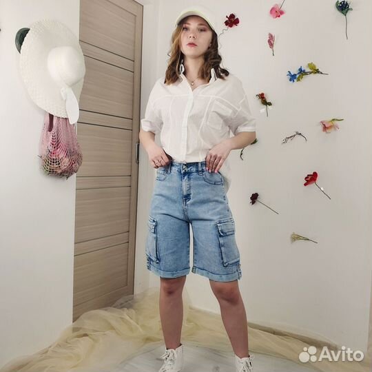 Джинсовые шорты карго Denim