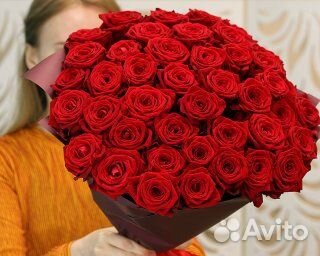Букет из 51 красной розы 60-70 см (Россия)