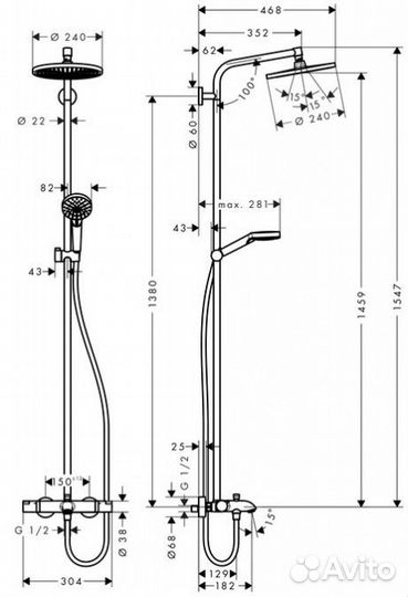 Душевая стойка с термостатом Hansgrohe Crometta S