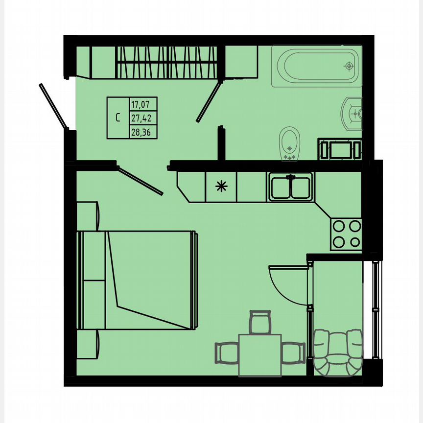 Квартира-студия, 29,6 м², 6/8 эт.