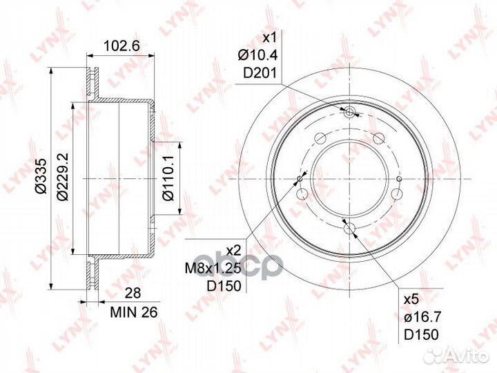 Диск тормозной зад BN1184 lynxauto
