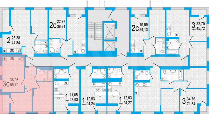 3-к. квартира, 55,7 м², 18/22 эт.