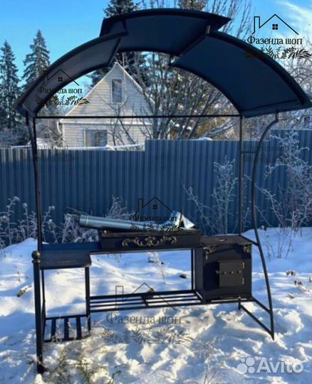 Мангал с печью и крышей