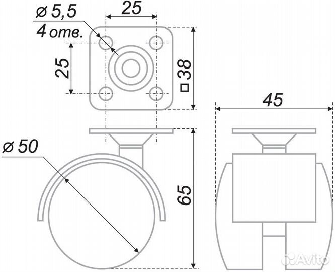 Колесо d50 без тормоза N102BL/BL.3 Боярд