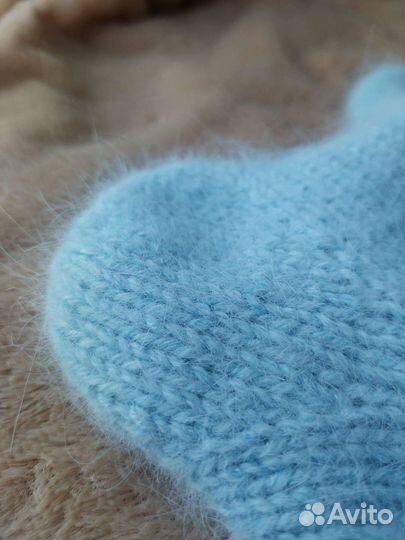 Чепчик мишка из пуха норки. Шапочка с ушками