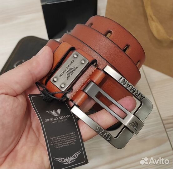 Мужской кожаный ремень G.Armani коричневый