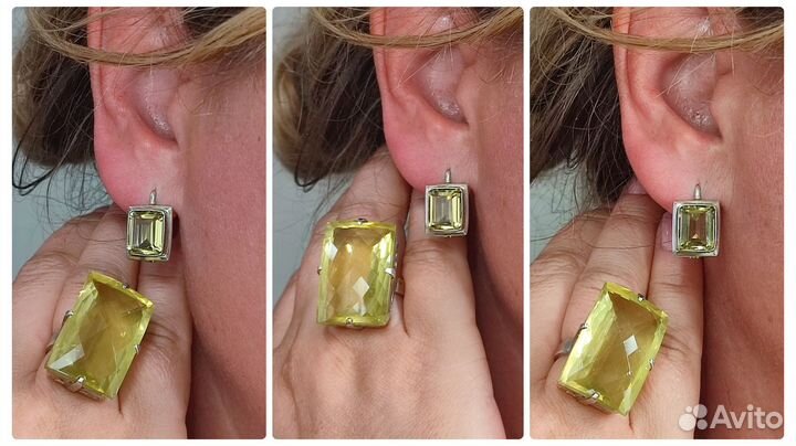 Серьги с природн. цитрином 9,6ct, 6,18гр s925