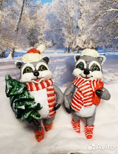 Елочная игрушка из ваты Енотик