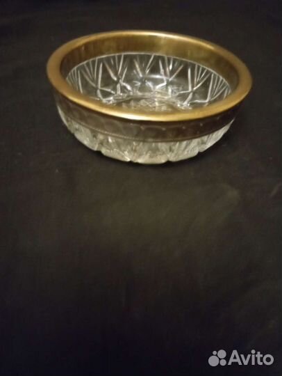 Хрустальная ваза с мельхиоровым ободком СССР