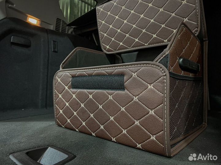 Органайзер M коричневый, белая строчка