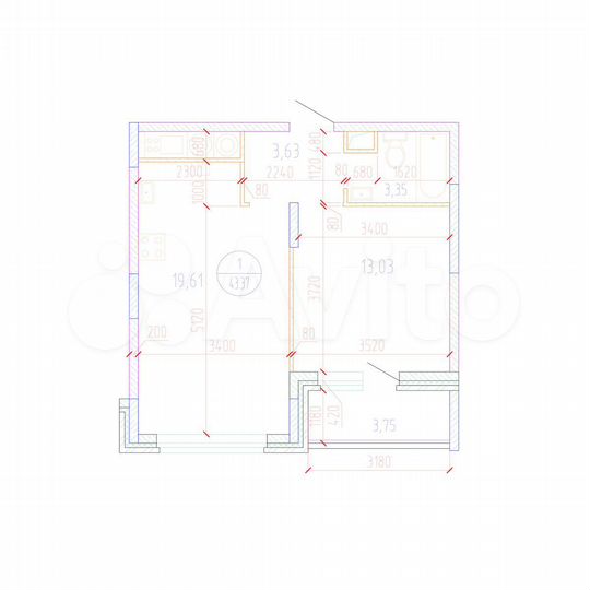 1-к. квартира, 43,4 м², 15/17 эт.