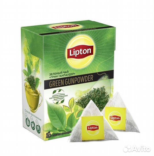 Чай Липтон Green Gunpowder Зеленый в пирамидках