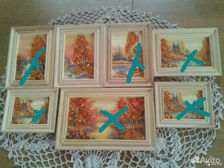 Картины с янтарем, натуральн. камнями и шелкографи