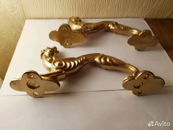 Ручки дверные винтажные силумин. Цвет золото