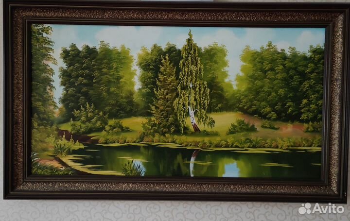 Картина Пейзаж холст, масло 93 х 48 см +багет(108х