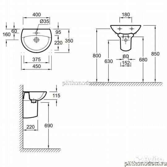 Jacob Delafon Odeon E4152-00 раковина 45х35