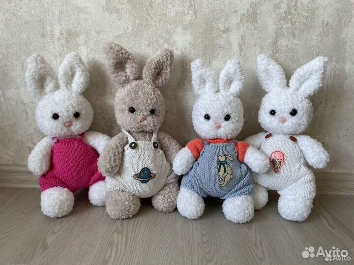 Мягкая игрушка белый заяц ручной работы