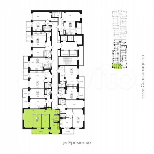 3-к. квартира, 73 м², 13/24 эт.