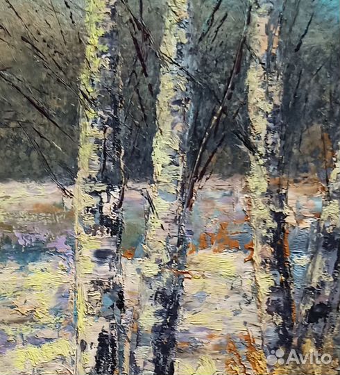 Картина маслом Ранняя весна Пейзаж Отблески солнца