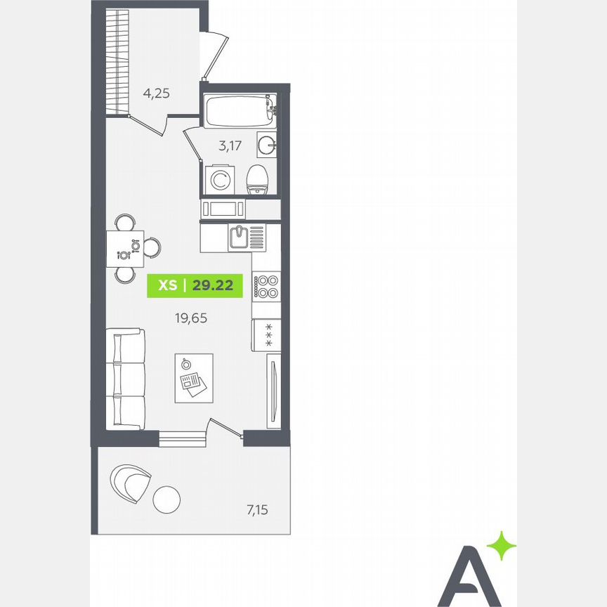Квартира-студия, 29,2 м², 8/12 эт.