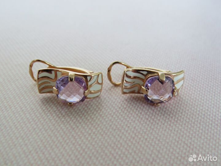 Аметист Серебряное кольцо Серьги Серебро 925 Эмаль