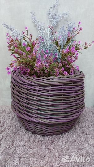 Кашпо для цветов из ротанга цвет Лаванда