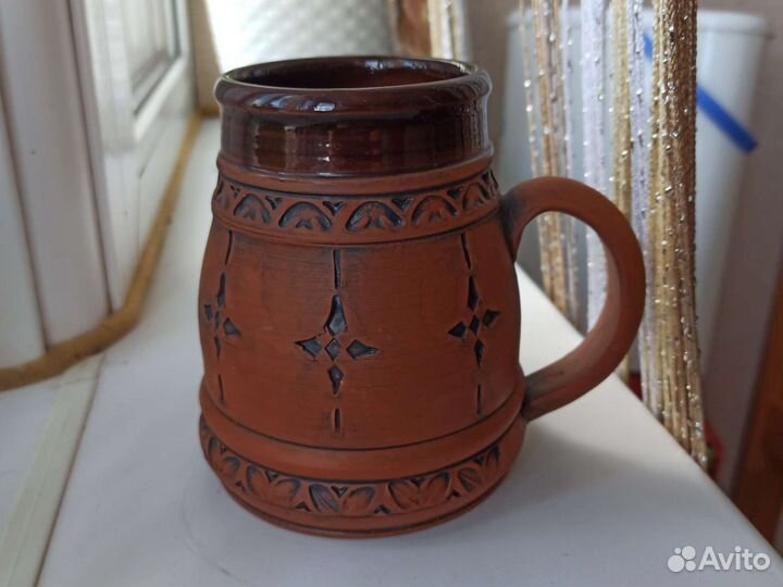 Новая пивная кружка глиняная 500мл