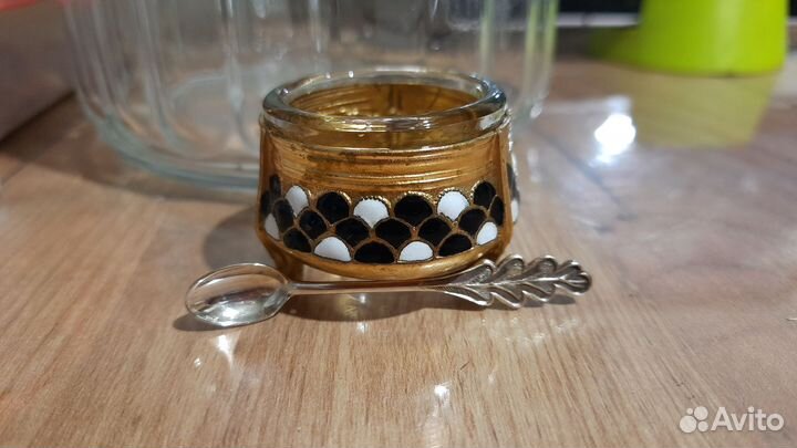 Солонка мельхиор СССР и серебряные ложки к ним
