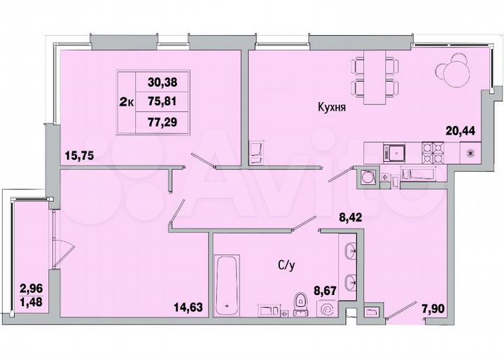 3-к. квартира, 79 м², 2/8 эт.