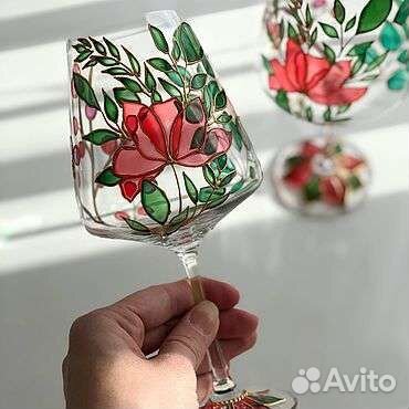 Бокалы с ручной витражной росписью новые / 2 шт